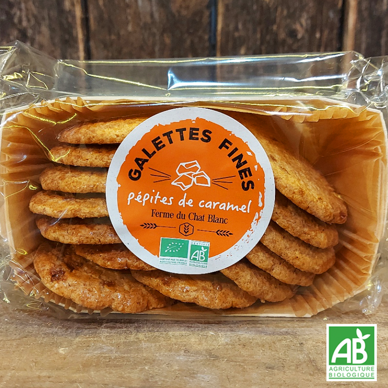BISCUITS GALETTES FINES PEPITES DE CARAMEL BIO 150G LA FERME DU CHAT BLANC