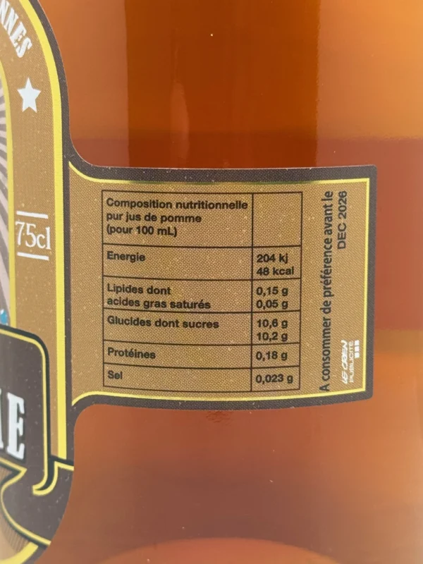 JUS DE POMME PÉTILLANT FERME DU PRESSOIR 1L – Image 2