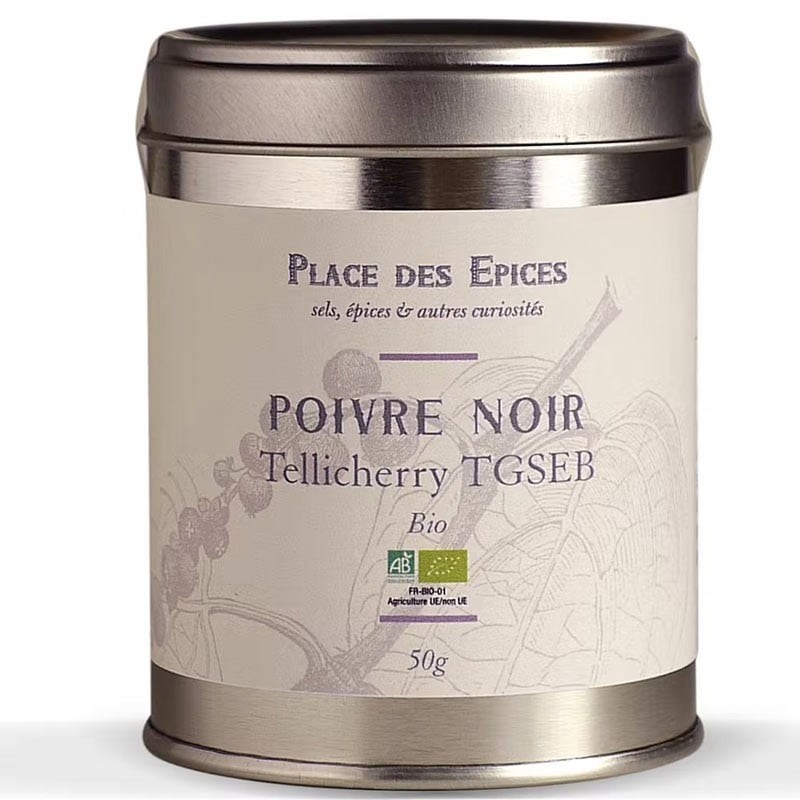 POIVRE NOIR DE TELLICHERRY BIO 50G PLACE DES ÉPICES