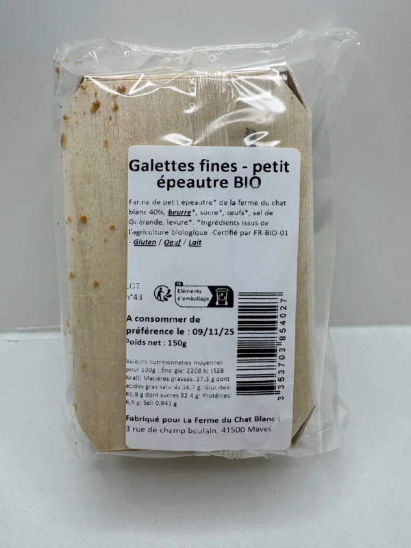 BISCUITS GALETTES FINES PETIT ÉPAUTRE BIO 150G LA FERME DU CHAT BLANC – Image 2