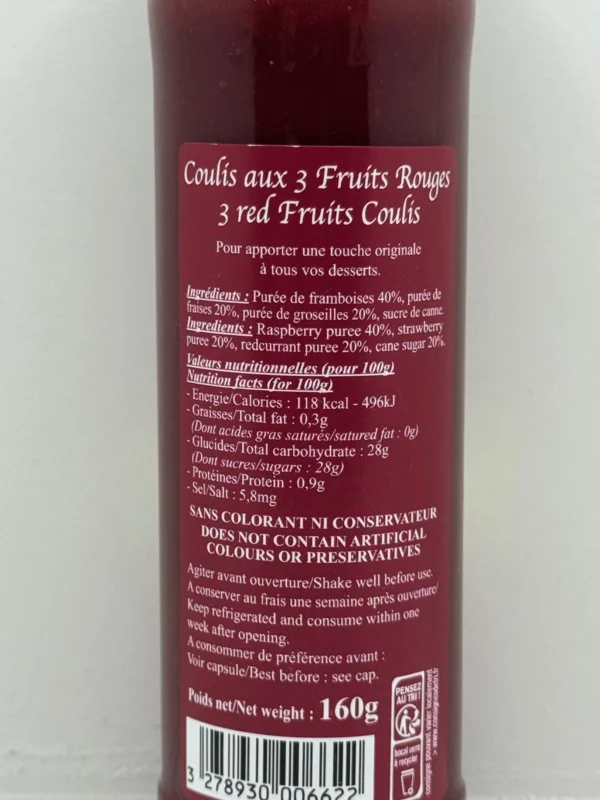 COULIS DE 3 FRUITS ROUGES 160G ANDRÉ GUEPRATTE – Image 2