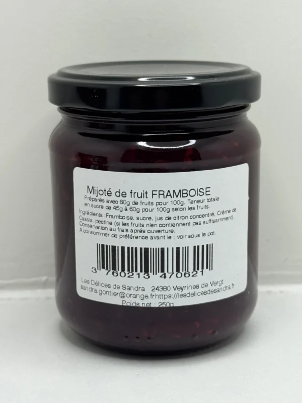 MIJOTÉS DE FRUITS FRAMBOISE 250G LES DÉLICES DE SANDRA – Image 2