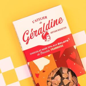 TABLETTE CHOCOLAT NOIR ECLATS BRICELETS FRAMBOISE LA FABRIQUE DE GÉRALDINE
