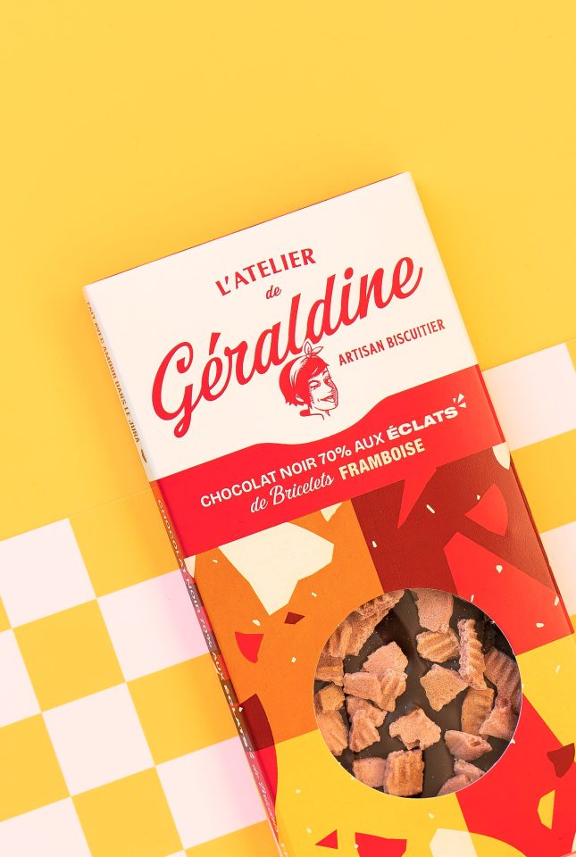 TABLETTE CHOCOLAT NOIR ECLATS BRICELETS FRAMBOISE LA FABRIQUE DE GÉRALDINE