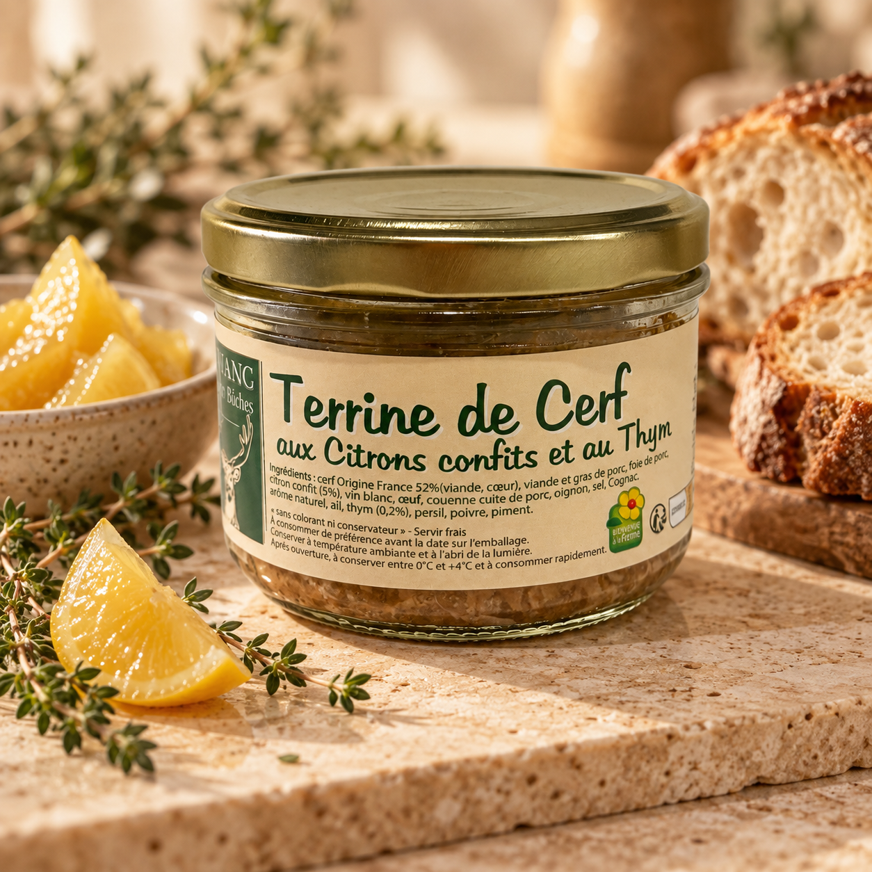 TERRINE DE CERF CITRON CONFIT THYM 200G LA FERME DE L'ÉTANG