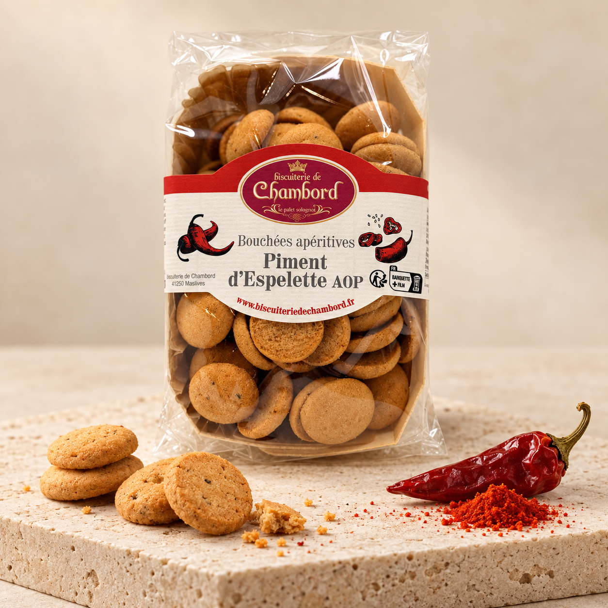 BOUCHÉES APÉRITIVES PIMENT D'ESPELETTE AOP 100G LA BISCUITERIE DE CHAMBORD