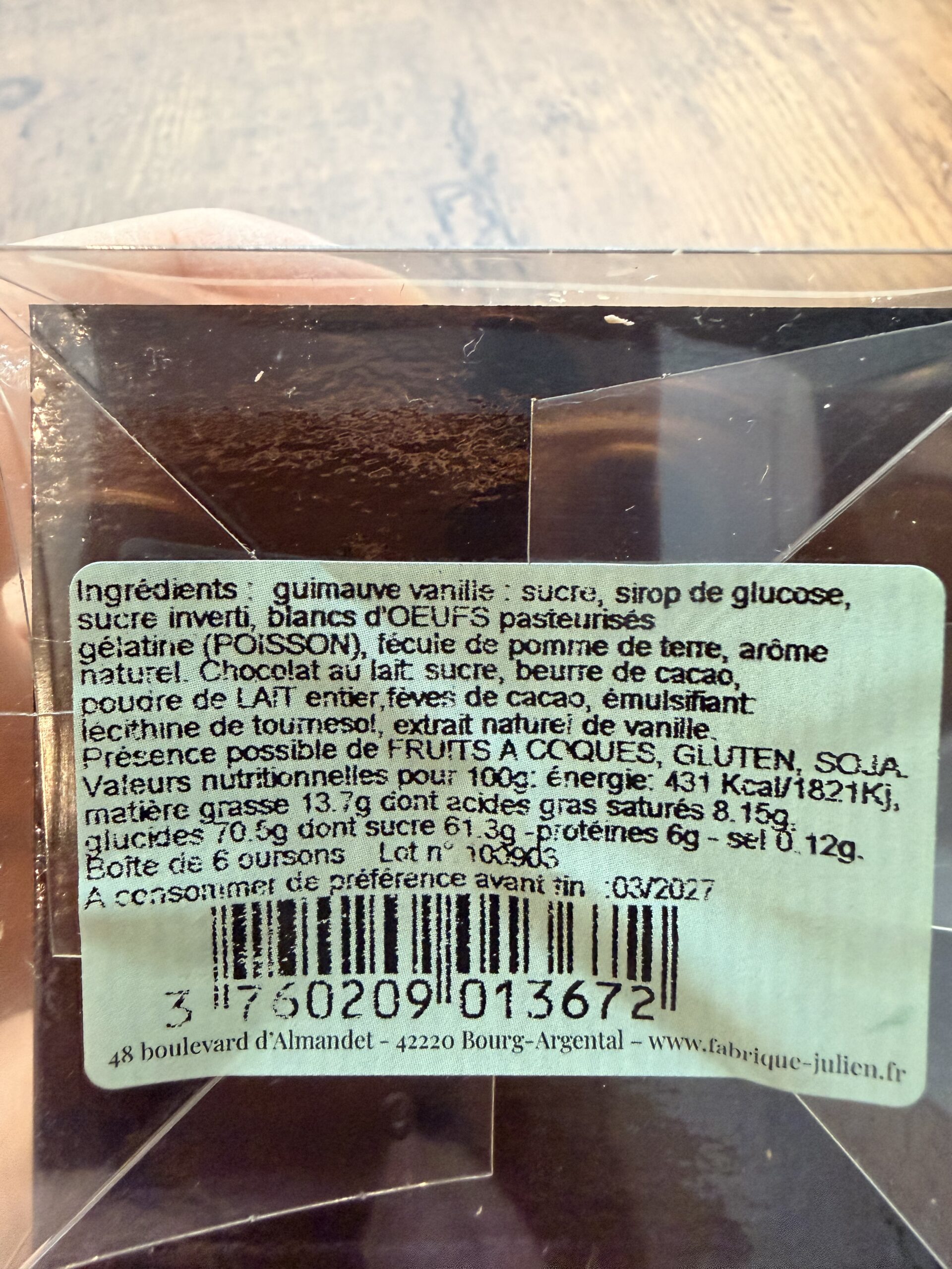 6 OURSONS GUIMAUVE CHOCOLAT AU LAIT LA FABRIQUE DE JULIEN – Image 2