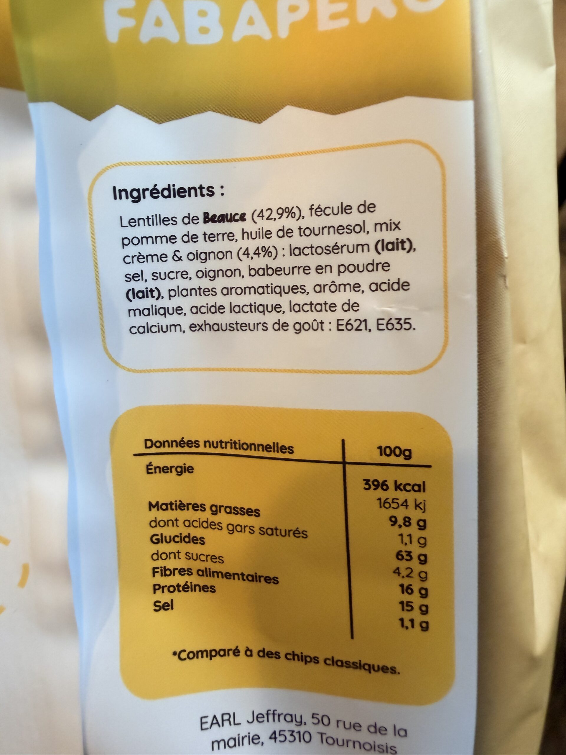 CHIPS DE LENTILLES CRÈME OIGNONS 75g FABAPÉRO – Image 2