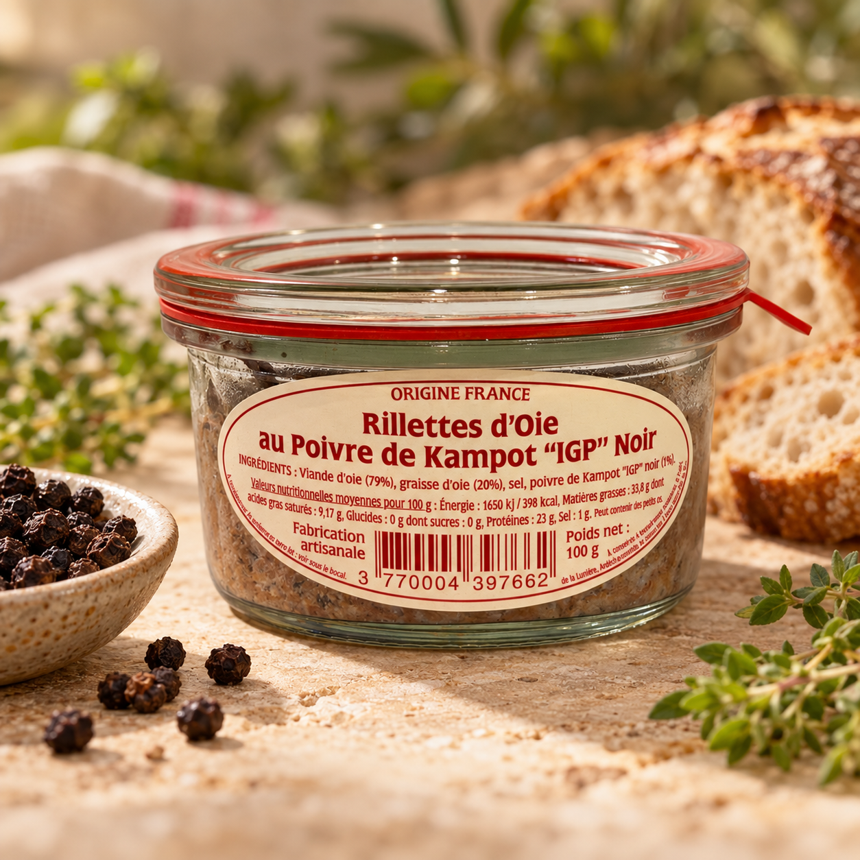 RILLETTES D'OIE POIVRE DE KAMPOT SAVEURS GOURMANDES 100G