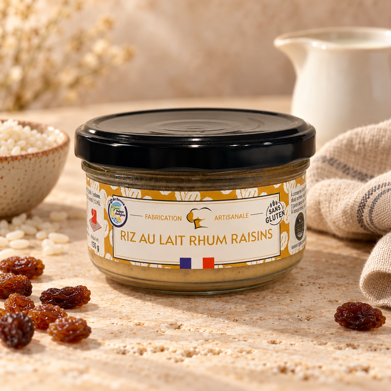RIZ AU LAIT RHUM RAISIN SANS GLUTEN 130G SAVEURS GOURMANDES DU VAL DE LOIR