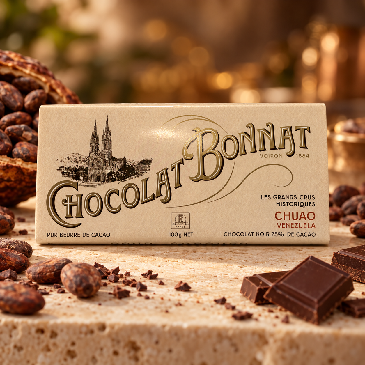TABLETTE CHOCOLAT NOIR 75% CACAO CHUAO 100G BONNAT