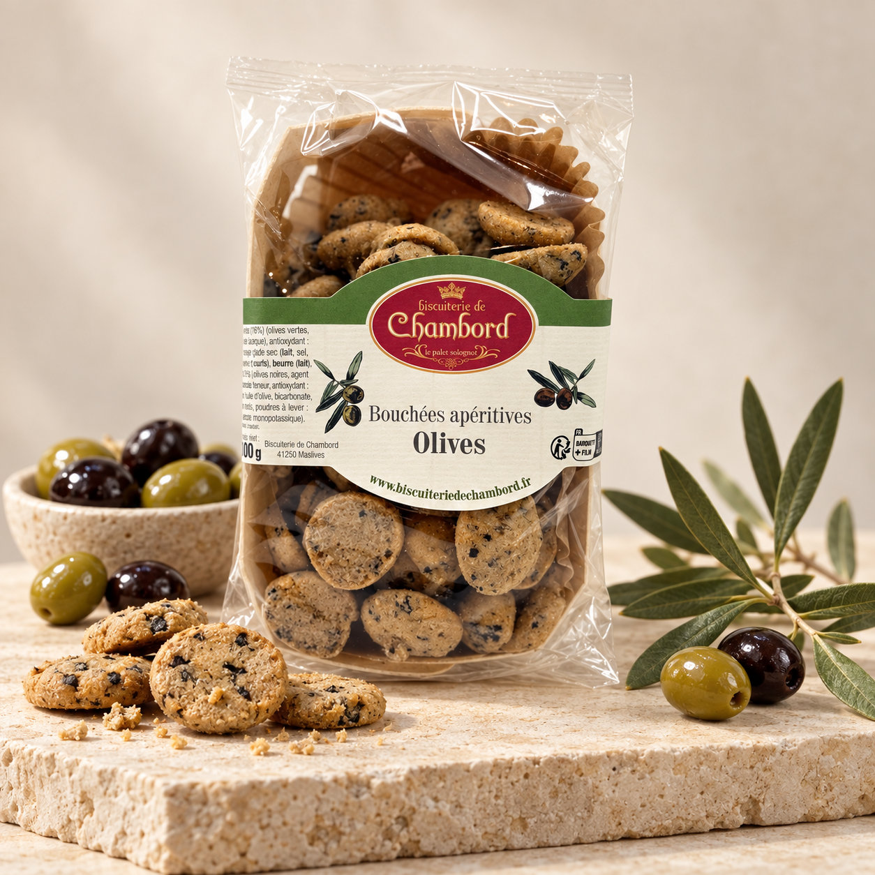 BOUCHÉES APÉRITIVES OLIVES 100G LA BISCUITERIE DE CHAMBORD