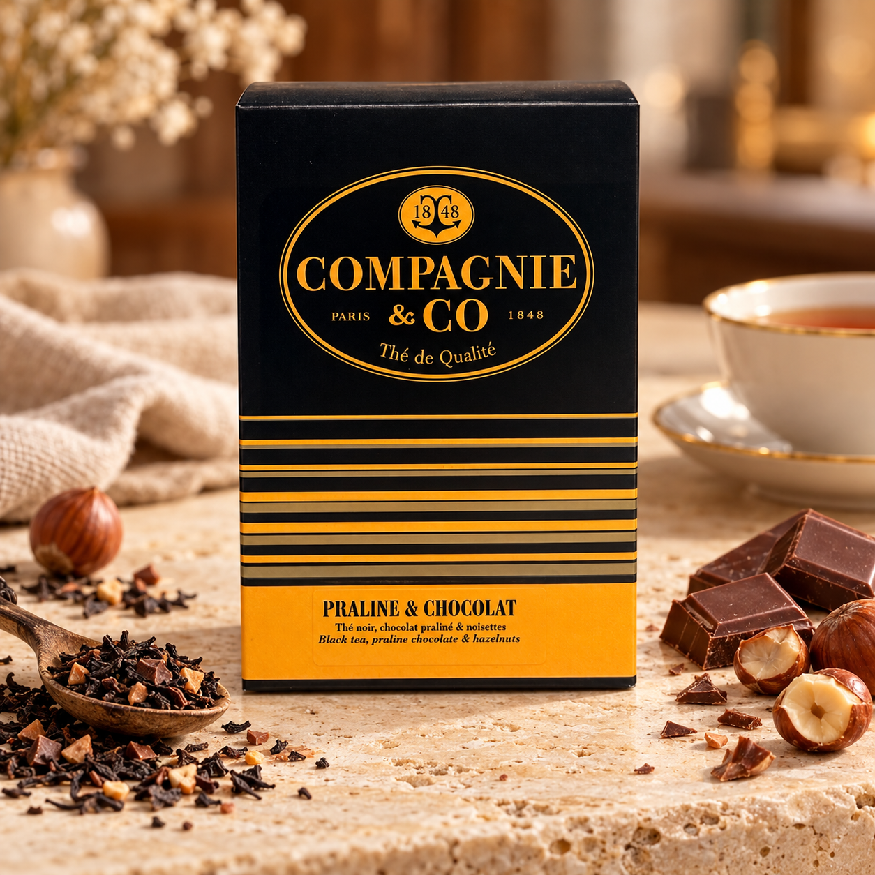 THÉ NOIR PRALINÉ CHOCOLAT 25 SACHETS 50G COMPAGNIE COLONIALE